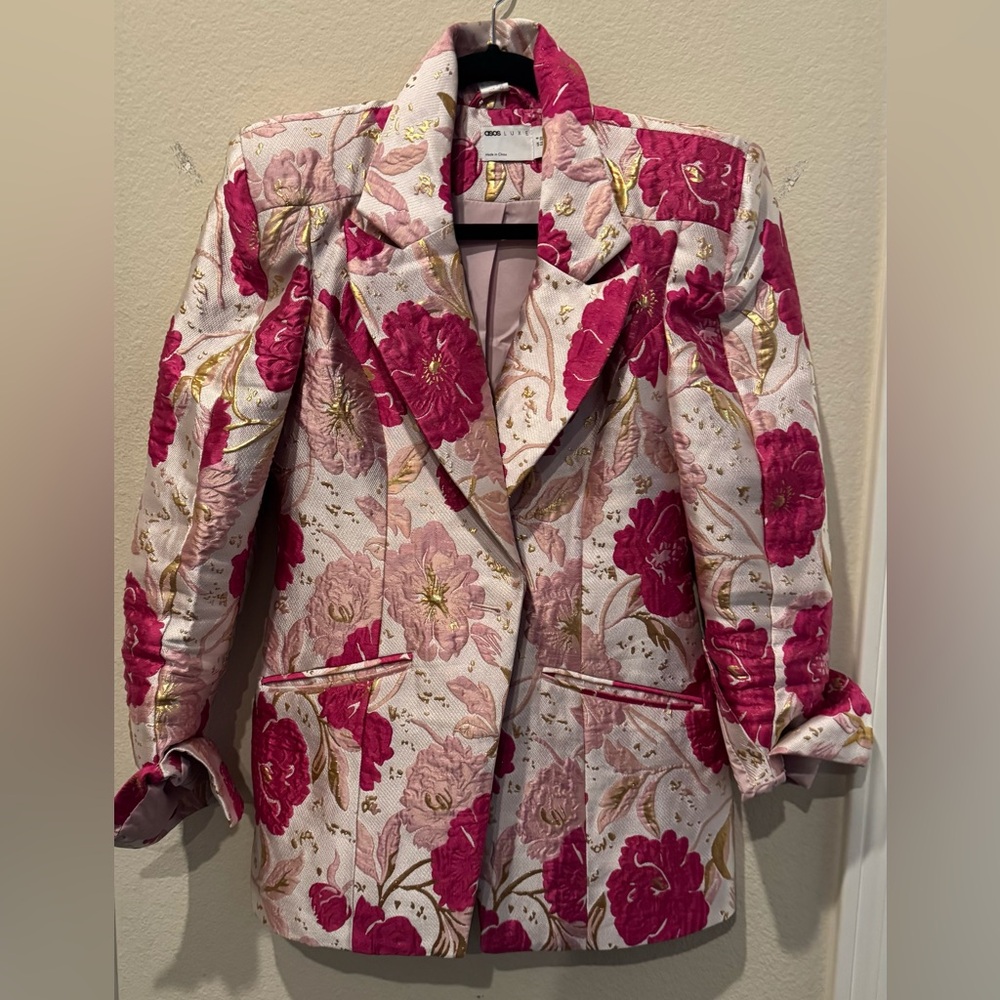 Floral Quilted Pink & Cream Blazer Jacket